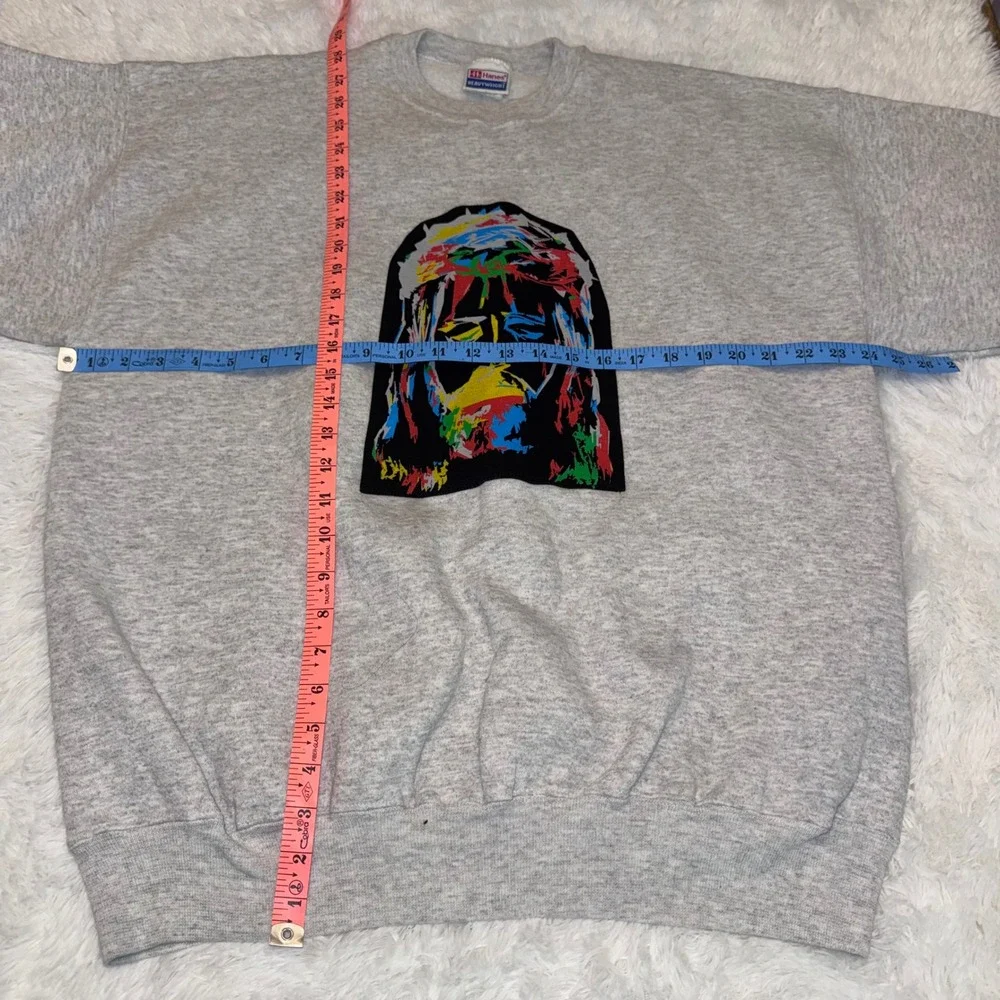 Hanes Sweatshirt Mens XL Gray Excellent Jesus Graphic Abstract Heavyweight 90s